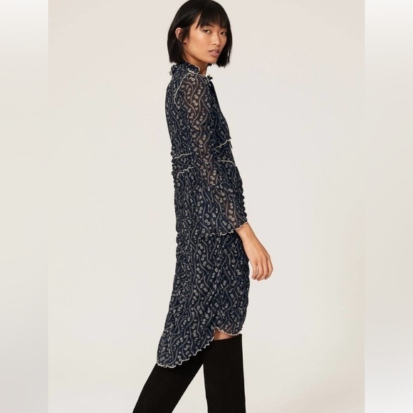 Anna Sui Posies Mesh Midi Dress Hi Low Bell Sleeve  S - Picture 3 of 6